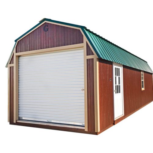 Portable garage with barn loft, brown